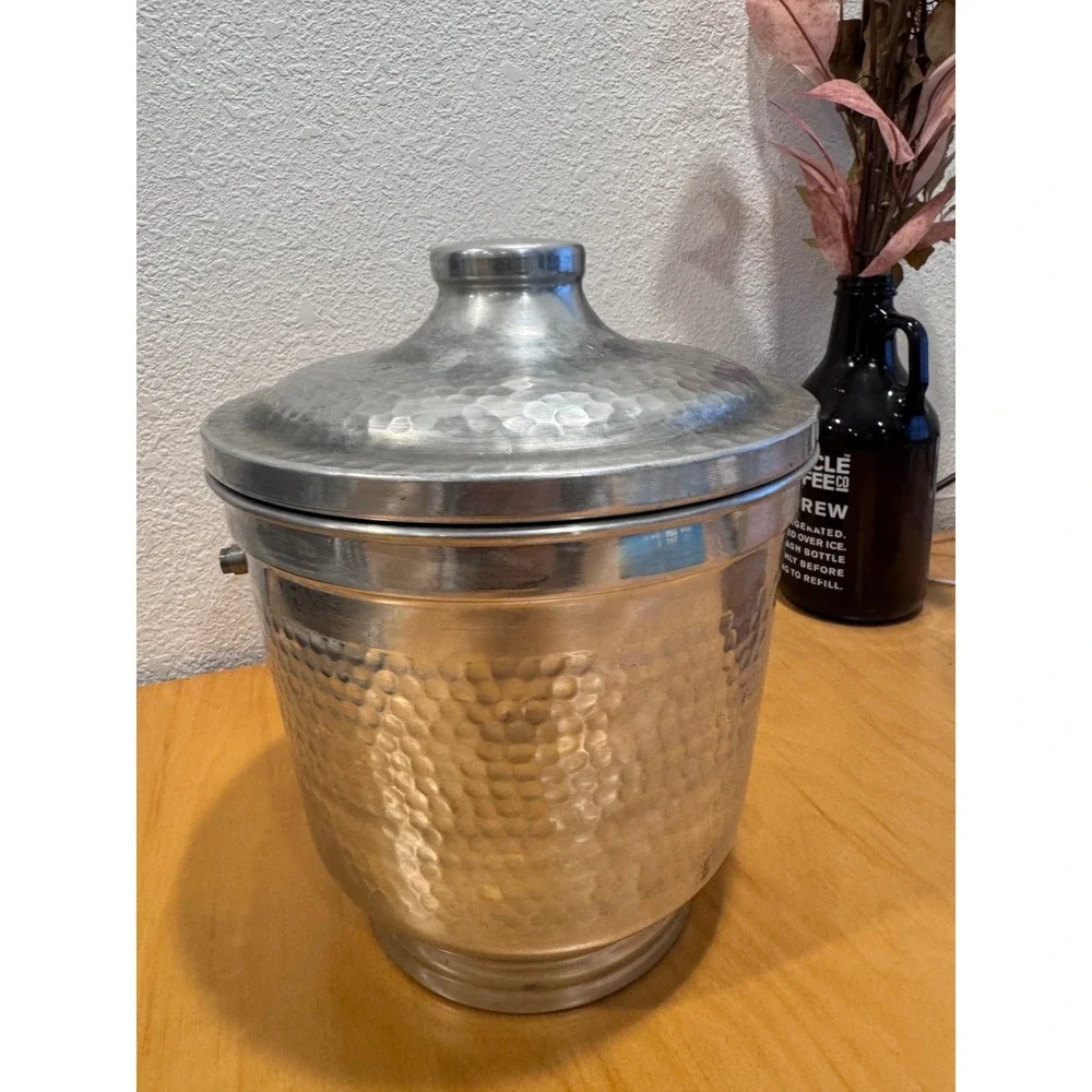 Vintage Hammered Aluminum Ice Bucket w Lid Made in Italy‎ Missing Handle MCM